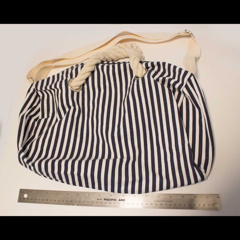 Canvas Tote Bag Navy and White Stripes